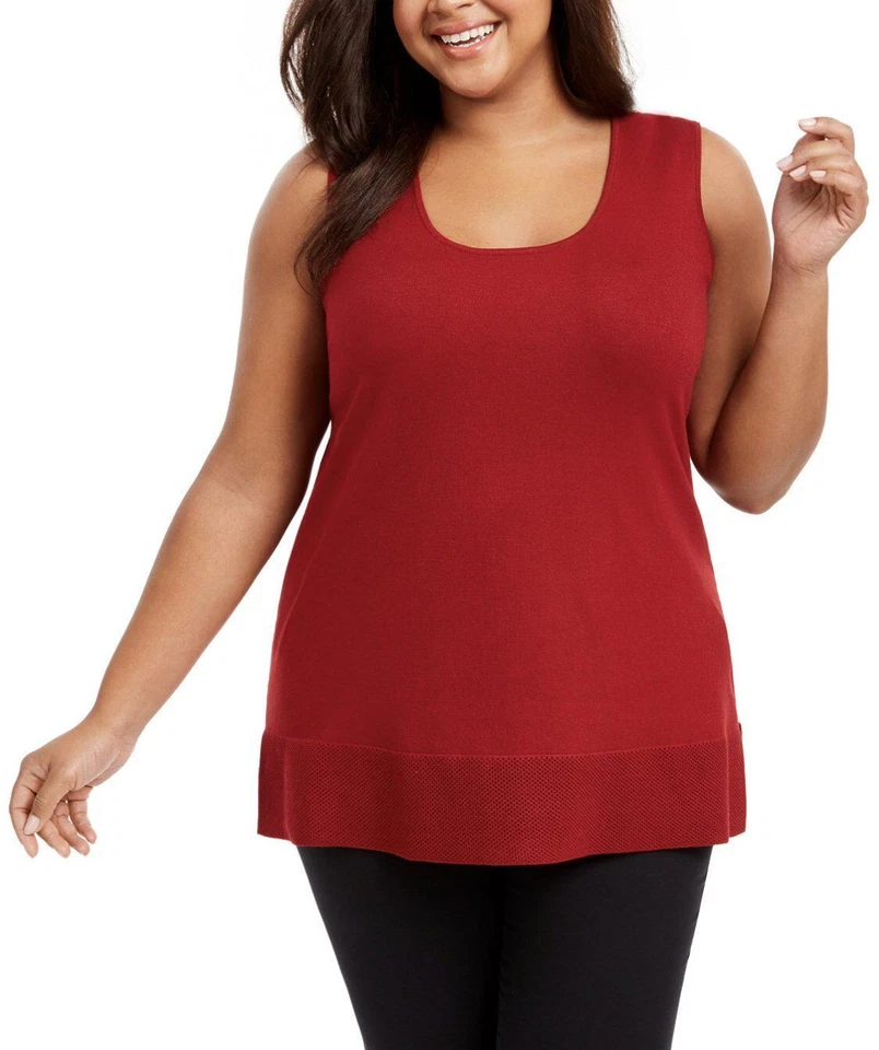 Anne Klein Womens Red Sleeveless Scoop Neck Tank Top Plus Size 2x