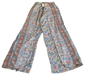 Paani Women's Medium Blue Hippie Boho Festive Sheer Floral Pull On Pants Flowy - Picture 1 of 10