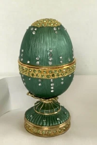 Bijou Music Box Collection Musical Egg W/Emerald & Diamond Plays “The Spring” - Picture 1 of 10