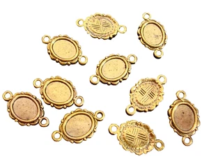 Earring setting cabochon bezel 10x8mm oval ant gold double loops charms bc032 - Picture 1 of 3