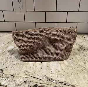 The SAK Essential Large Pouch Makeup Toiletries Zip Crochet Bag Clutch - Tan - Picture 1 of 8