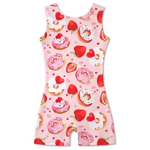 Toddler Gymnastics Leotards Girls Lovely Donut Print Pink Tumbling Outfit Kid... - Picture 1 of 5