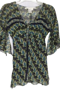 Max Studio Women's Sheer Floral Front Tie Blouse Size Small - Picture 1 of 12