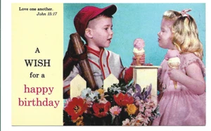 A WISH FOR A HAPPY BIRTHDAY-LITTLE BOY & GIRL WITH ICE CREAM CONES-LOVE - Bild 1 von 1