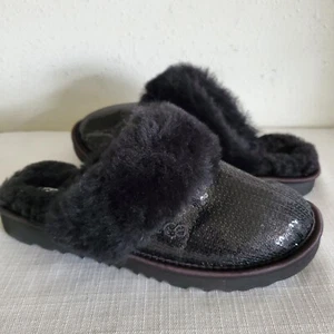 NWOB KIDS GIRLS SZ 12 BLACK UGG COZY II MIRROR BALL SHEEPSKIN SLIPPERS 1151772K - Picture 1 of 6