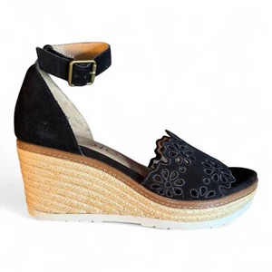 Nicole Espadrilles Sandal Black Suede Upper With Natural Jute Wedge Size 9 NWOT - Picture 1 of 8