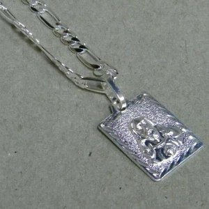Lady's Children's 20 inch Silver Plated Figaro Chain & Sacred Heart Charm Set - Picture 1 of 5
