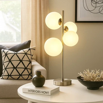 Lampada da Tavolo Scrivania Vetro Sfera Lampada Letto LED H 51 CM - Immagine 1 di 4