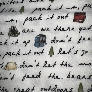 Maywood Studios Are We There Yet? Kris Lammers 1 1/2 Yd Camping Words Fabric VTG - Picture 1 of 4