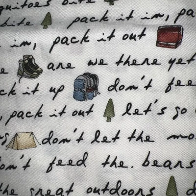 Maywood Studios Are We There Yet? Kris Lammers 1 1/2 Yd Camping Words Fabric VTG - Image 1 of 4