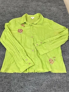 J.Jill Womens Green Button up Embroidery Flower Cotton /Polyester Shirt Size L - Picture 1 of 10