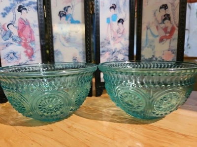 Juego de 2 fruteros Pioneer Woman azul verde azulado diseño de cuentas circulares 13 OZ Foto 1 de 4