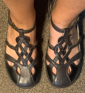 Jambu Sydney Mary Jane Shoes Cut Out Black Leather Sandals 8.5 M Comfort Flats - Picture 1 of 10