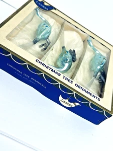 Vintage Lanissa Peacock Bird Ornaments Clip-On Glass Christmas Decorations Boxed - Picture 1 of 8
