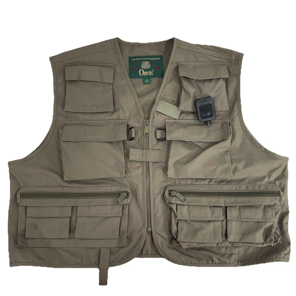 Chaleco utilitario Orvis beige pesca multi bolsillo para hombre talla pequeña Foto 1 de 4