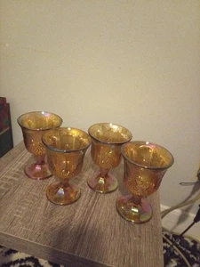 4 calici vetro carnevale uva raccolta calendula Indiana alti 5-1/4" vintage - Foto 1 di 6