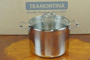 TRAMONTINA 8QT 7.6L Stock Pot w/ Glass Lid Tri-Clad 18/10 Stainless Steel BRAZIL - Picture 1 of 1