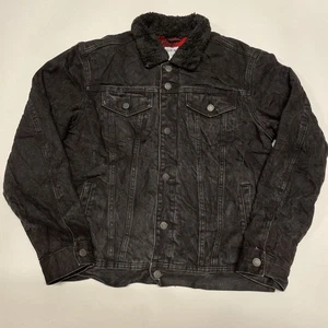 Old Navy Denim Jacket Mens Medium Black Sherpa Lined Borg Retro Workwear Chore - Picture 1 of 10