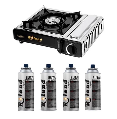 ROLAND GERMANY Gaskocher Edelstahl Gaskocher Set Camping Outdoor