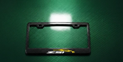 z51 Yellow C8 Corvette License Plate Frame Racing Style 3K 100% Carbon Fiber - Image 1 of 3