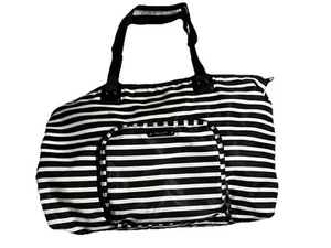 Kate Spade Travel Overnight Tote Bag Black White Stripe Pink Foldable Packable - Picture 1 of 15