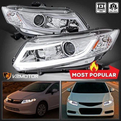Fits 2012-2015 Honda Civic LED Bar Projector Headlights Lamps Left+Right 12-15 Foto 1 de 4