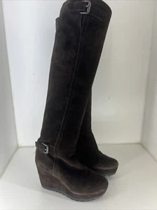 PRADA Sport Moro Suede Leather Brown Knee High Wedge Boots Boot EUR 35.5 - Picture 1 of 7