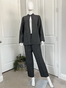 Eileen Fisher Womens 2 Pc Set Grey Open Front One Button Jacket & Pants Size PM - Picture 1 of 20