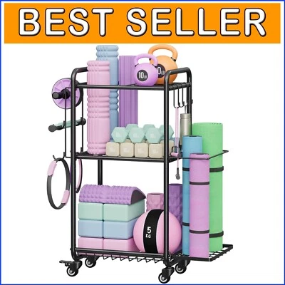 Portable Home Gym Organizer - 3-Tier Rack for Weights, Mats & Accessories - Image 1 of 4