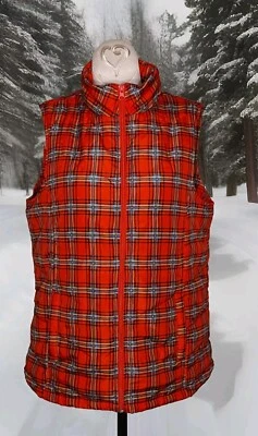 Basic Editions - Clasic Red Plaid Polyester Full Zip Vest  - Women's Size M - Image 1 of 4