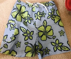 Revens Sports Boys Swim Trunks Sz 10/12 Blue Green Floral - Picture 1 of 2