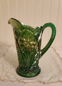 Antiker kaiserlicher grüner Karneval Glas 474 Wasserkrug Blumenmuster um 1920 - Bild 1 von 14