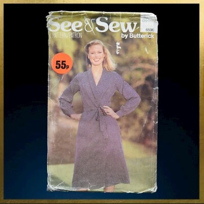 Butterick See & Sew • Sewing Pattern 6596 • Shawl Collar Wrap Over Dress • (Bust - Image 1 of 4