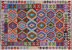 Wolle auf Wolle flach gewebt Kilim Wendeteppich 5' 9"" x 8' 3"" - Q17557 - Bild 1 von 8