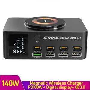 140W 8 Ports Multi USB C QC 3.0 PD 100W Fast Charger Station Wireless Charging - Picture 1 of 13