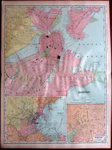 Boston Massachusetts city plan 1908 huge detailed Rand McNally map - Picture 1 of 4