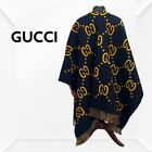 Gucci's Rebarcible Poncho Coat Navy Red Yellow Check GG Wool wide 185cm Used