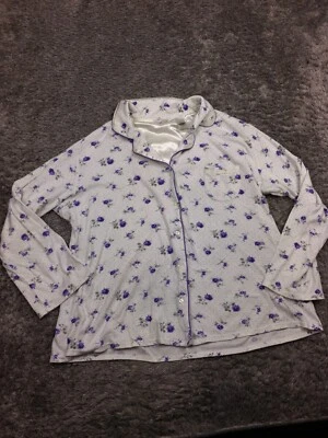 Camisa pijama Adonna feminina tamanho grande branca roxa floral - Imagem 1 de 4