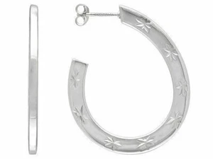 Pendientes de medio aro de plata esterlina chapados en rodio de corte diamante - Imagen 1 de 1
