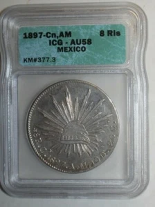 1897 CN, AM 8 Reals ICG AU58 Mexico - Picture 1 of 9