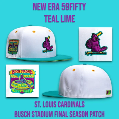 New Era St. Louis Cardinals Teal Lime 59FIFTY Fitted Hat Busch Stadium 7 5/8 - Image 1 of 4