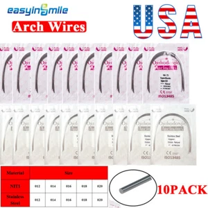 10Pk Dental Ortho Natural Stainless Steel/NITI Arch Wires Round 12-16-18-22 U/L - Picture 1 of 24