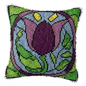 Latch Hook Kits for DIY Throw Pillow Cover,Purple Flowers Pattern Style B - Picture 1 of 7