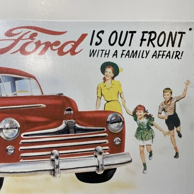 Ford Station Wagon Advertising Tin Sign “Out Front With A Family Affair” Pioneer - Image 1 of 4