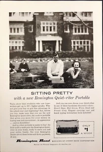 Remington Rand Schreibmaschinen College Studenten auf Rasen Vintage Print Ad 1956 - Bild 1 von 6
