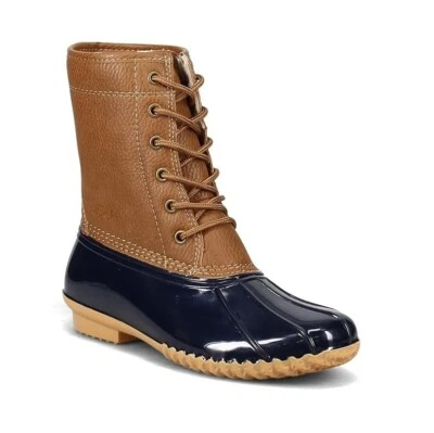 Botas impermeables con cordones de cuero marrón arce azul marino 7,5 M JBU para mujer nuevas en caja KZ5 Foto 1 de 4