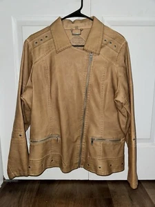 Tan Joujou Faux Leather Jacket Fall Women’s Biker Vintage - Picture 1 of 14