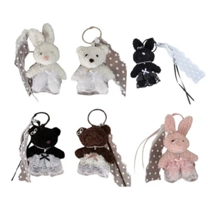 Plush Bear Keychain Charm with Bows for Women Bag Pendant Handbag Accessory - Picture 1 of 14
