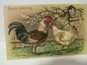 Ostergrüße Hahn geprägt HOBOKEN, NJ 1908 Antik Vintage Postkarte - Bild 1 von 4