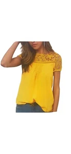 Lace Inset Short Sleeve Casual Blouse - Picture 1 of 7